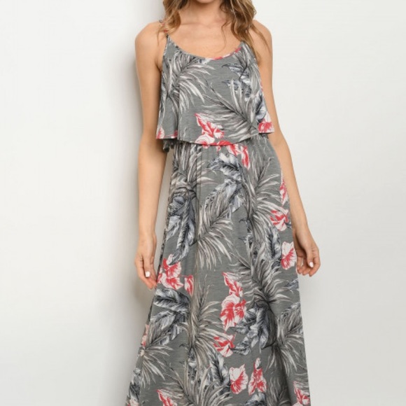 NEW AMAZING Gray Pink Ruffle Maxi Dress - Picture 4 of 6
